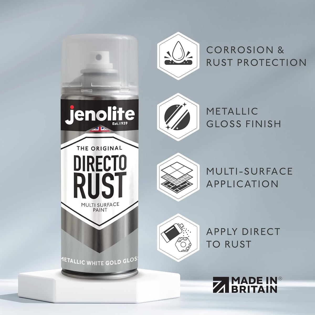 DIRECTORUST Spray Paint | METALLIC GLOSS | White Gold | 12 x 400ml |