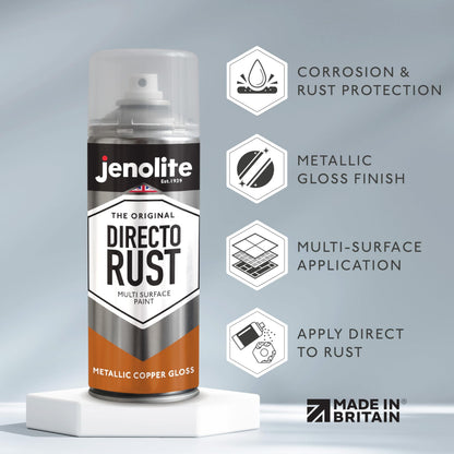 DIRECTORUST Spray Paint | Metallic Gloss | Copper | 12 x 400ml | Multi Surface