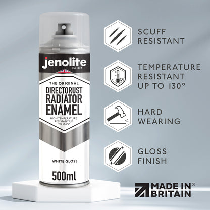 DIRECTORUST Radiator Enamel Paint | Aerosol | Black, Silver, White