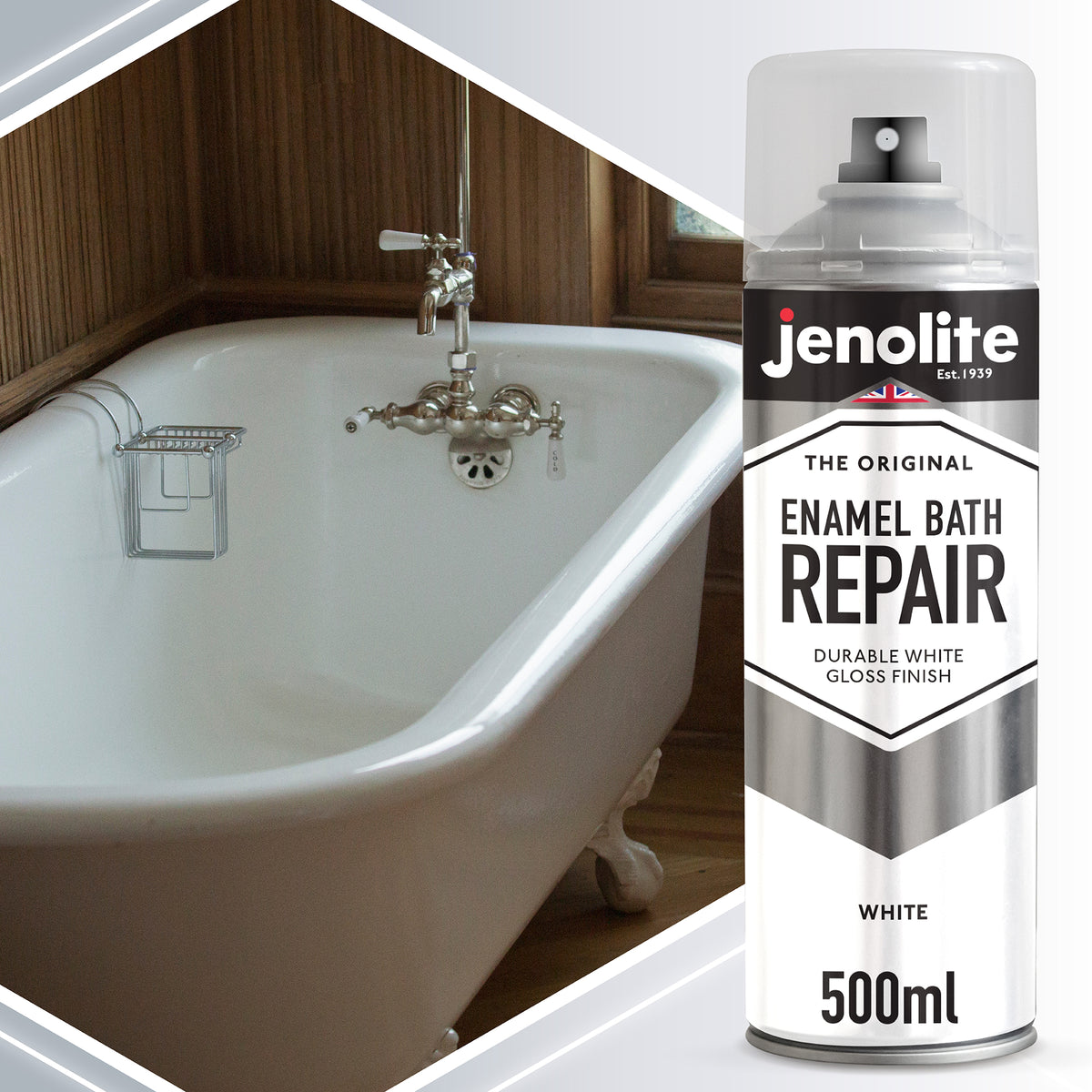 Enamel Bath Repair Spray Paint 500ml - White Gloss Finish - Baths, Sinks & Shower Trays
