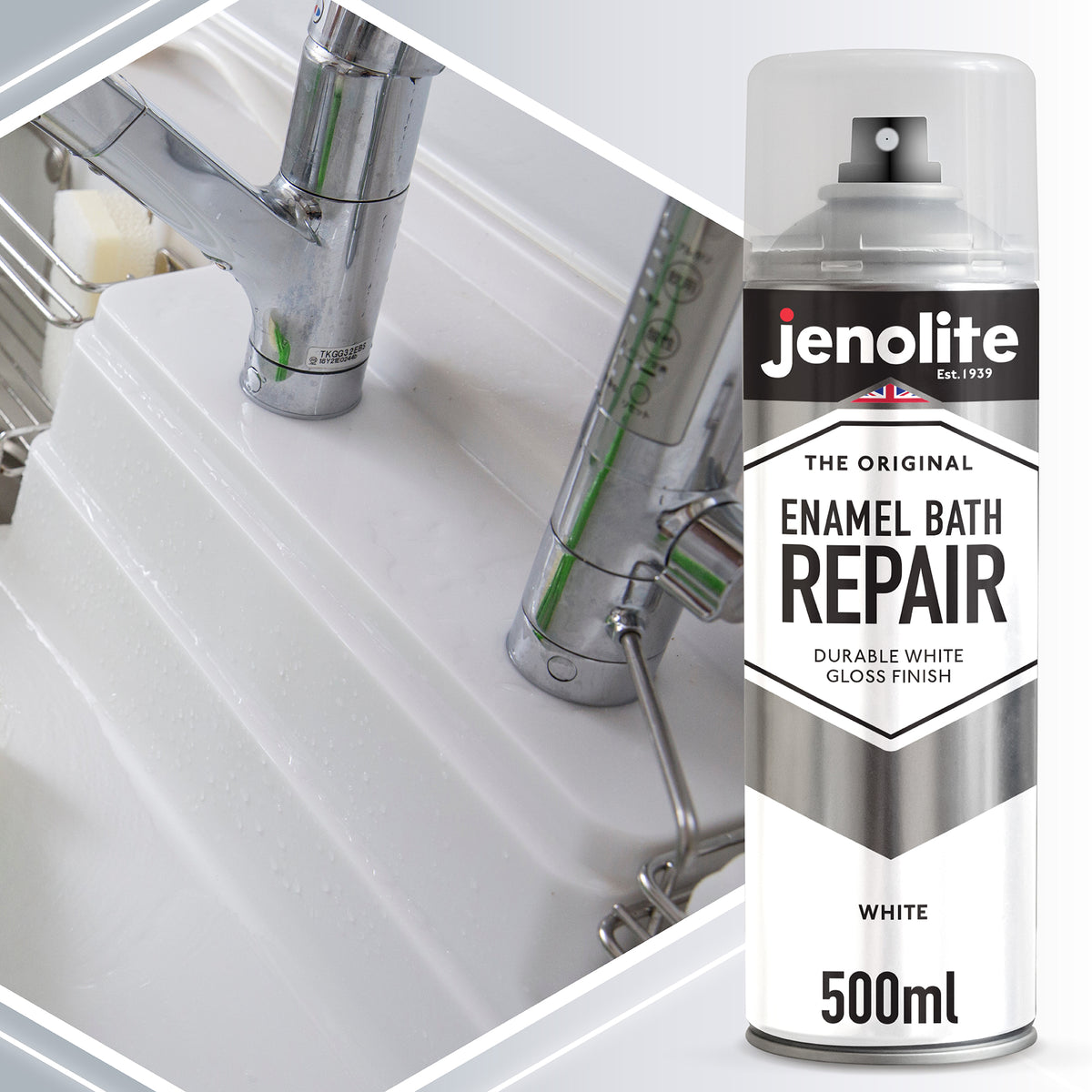 Enamel Bath Repair Spray Paint 500ml - White Gloss Finish - Baths, Sinks & Shower Trays