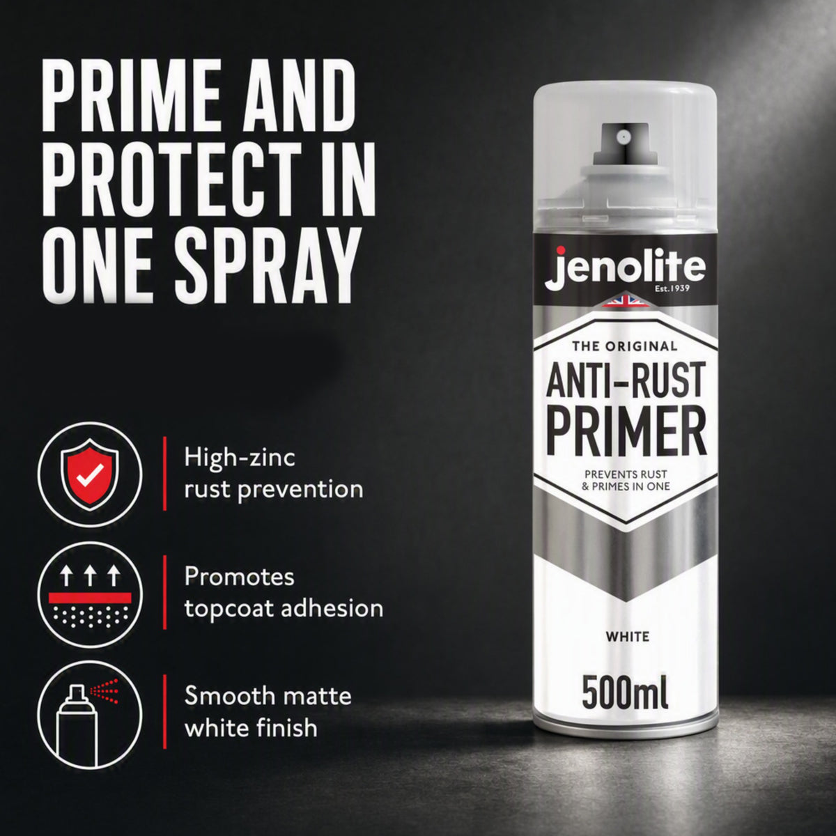 Anti-Rust Primer Spray Paint  - 4 x 500ml  - White - Metal Primer