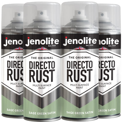 DIRECTORUST Sage Green Satin Spray Paint - 4 x 500ml - Multi Surface
