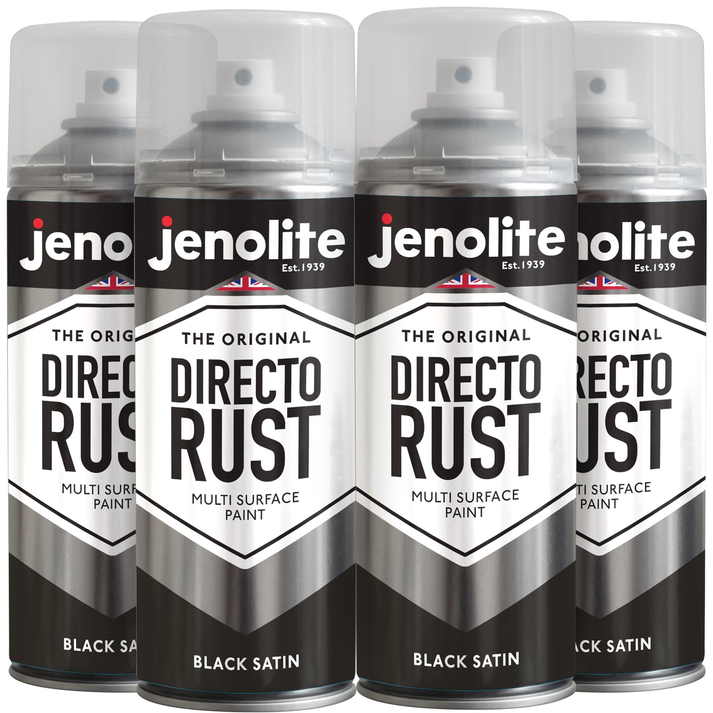 DIRECTORUST Spray Paint | SATIN BLACK | 4 x 500ml | Multi Surface Spray Paint