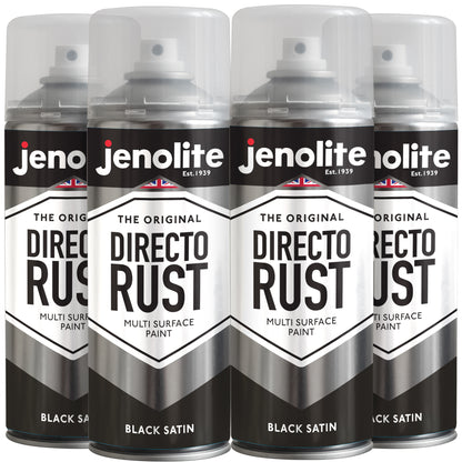 DIRECTORUST Spray Paint | SATIN BLACK | 4 x 500ml | Multi Surface Spray Paint