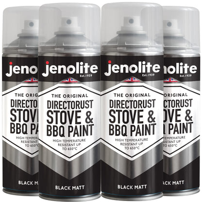 DIRECTORUST BBQ & Stove Spray Paint | 4 x 400ml | Black | 650c+