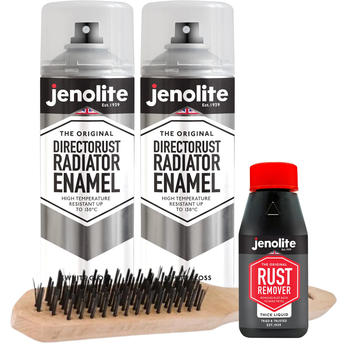 Radiator Restoration Kit 2 x Radiator Paint 500ml 150ml Thick Liquid Rust Remover & Wire Brush