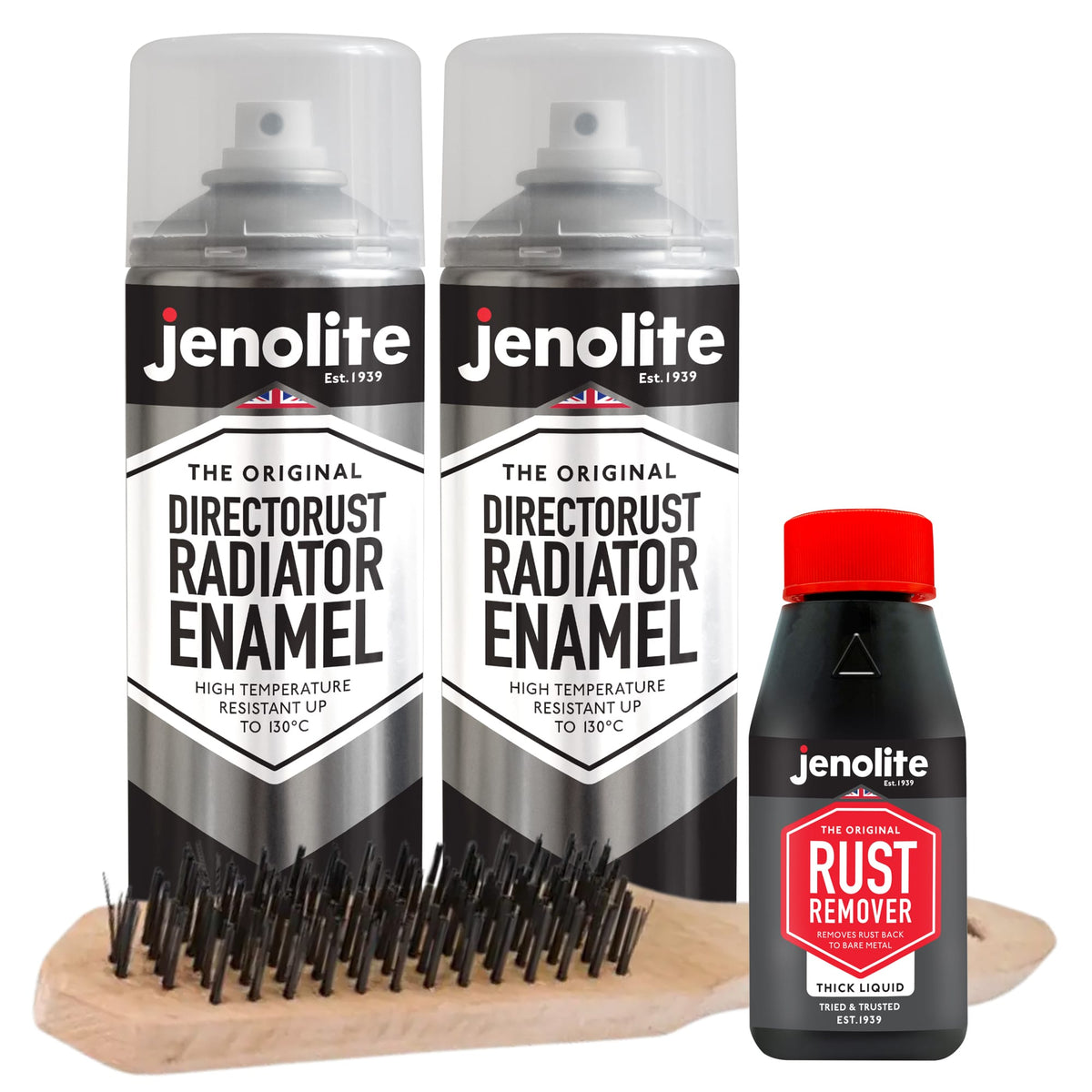 Radiator Restoration Kit 2 x Radiator Paint 400ml 150ml Thick Liquid Rust Remover & Wire Brush