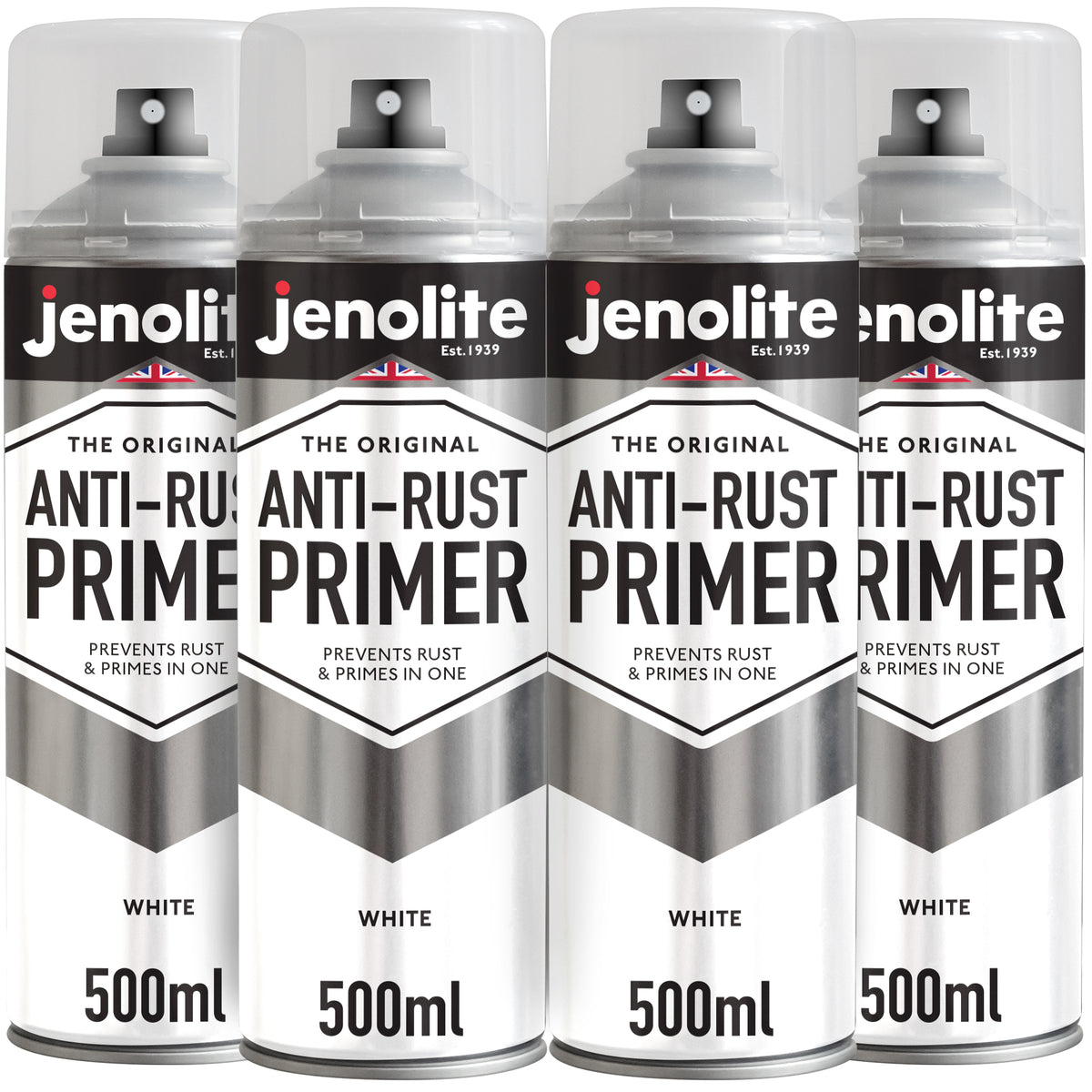 Anti-Rust Primer Spray Paint  - 4 x 500ml  - White - Metal Primer