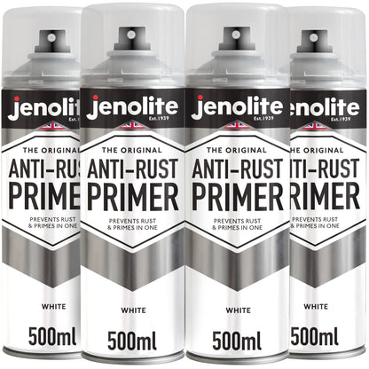 Anti-Rust Primer Spray Paint  - 4 x 500ml  - White - Metal Primer