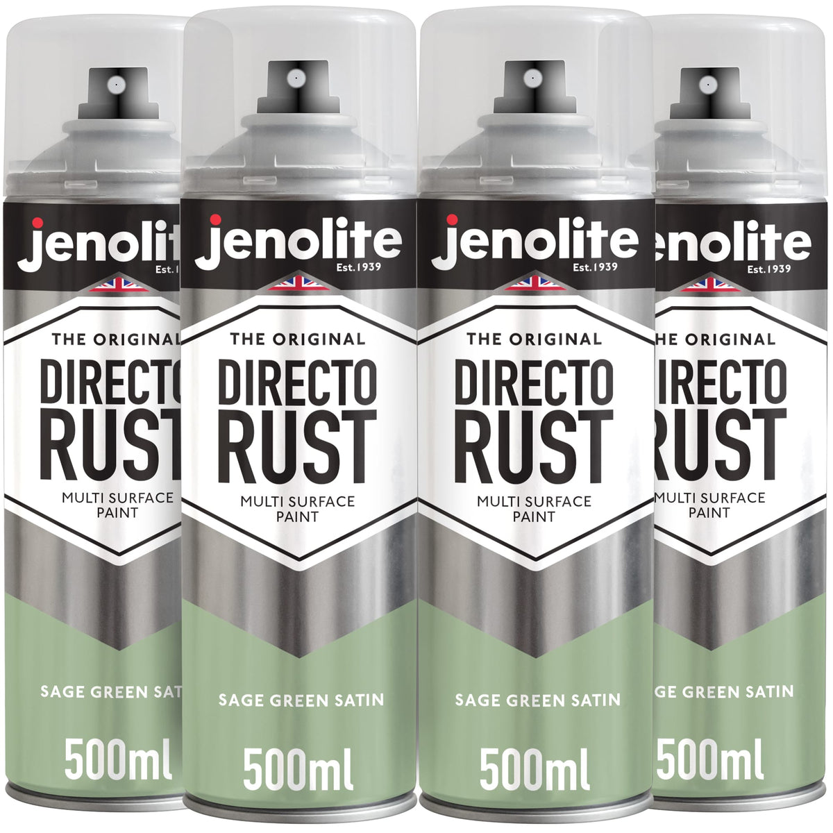 DIRECTORUST Sage Green Satin Spray Paint - 4 x 500ml - Multi Surface