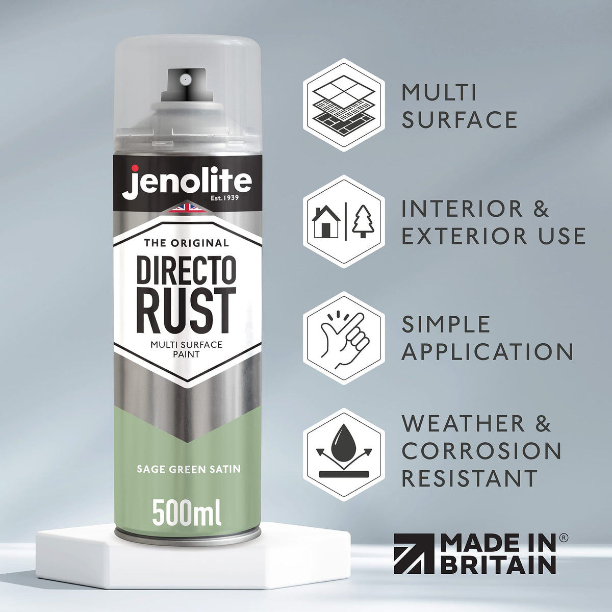 DIRECTORUST Sage Green Satin Spray Paint - 4 x 500ml - Multi Surface