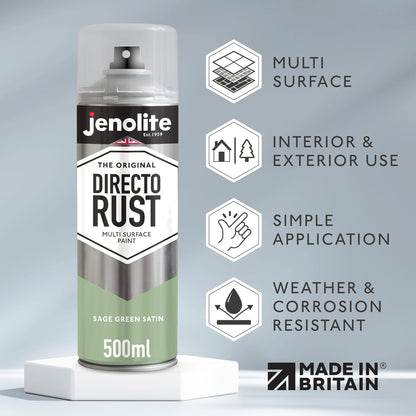 DIRECTORUST Sage Green Satin Spray Paint - 4 x 500ml - Multi Surface