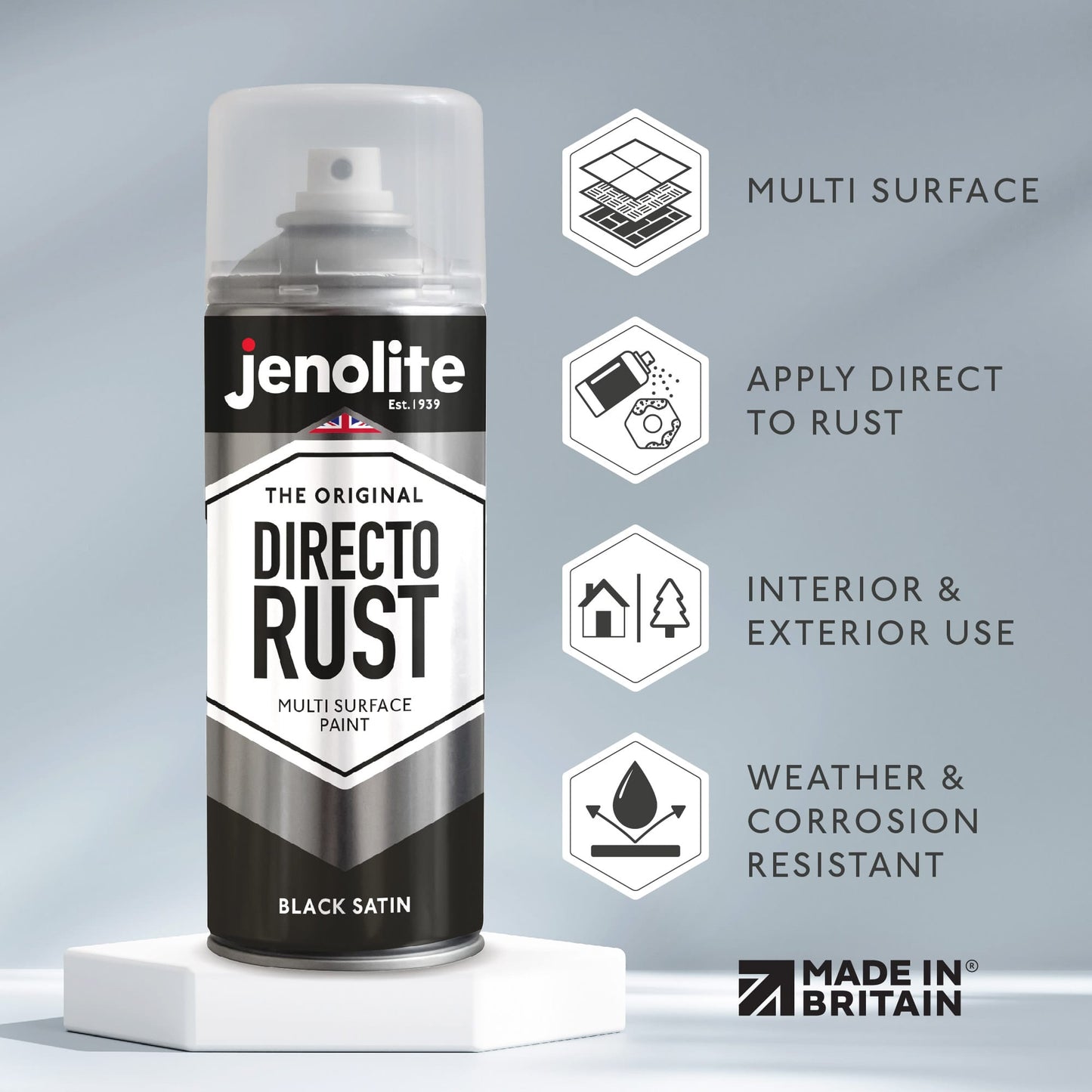 DIRECTORUST Spray Paint | SATIN BLACK | 4 x 500ml | Multi Surface Spray Paint