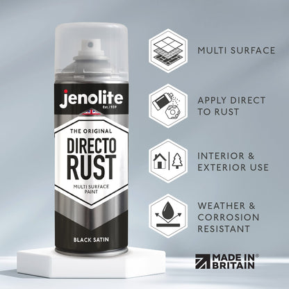 DIRECTORUST Spray Paint | SATIN BLACK | 4 x 500ml | Multi Surface Spray Paint