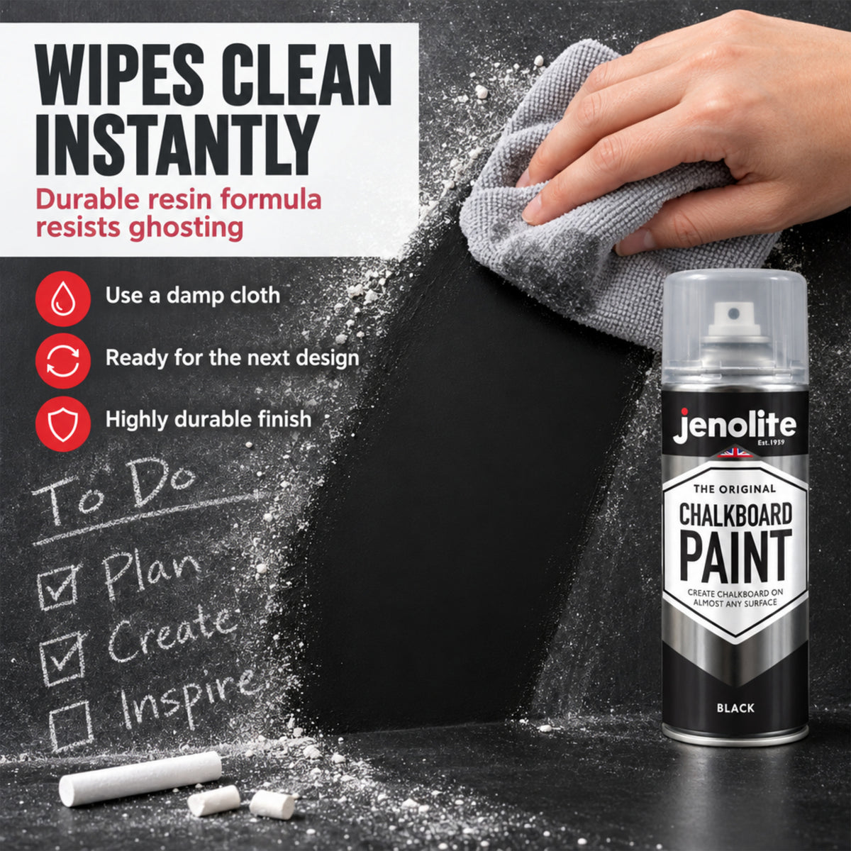 Chalkboard Paint 400ml Aerosol Spray or 500ml Tin - Black Matt Blackboard Finish
